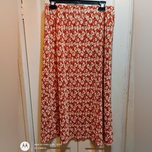 love, Fire Floral A-Line Skirt in Red and Cream